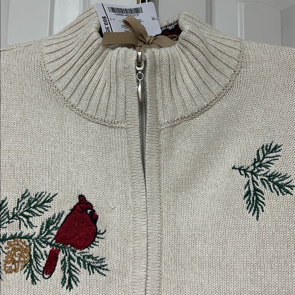 FAST SHIPPER - Christmas 🎄 Embroidered Cream Cardigan Sweater with Bird Design